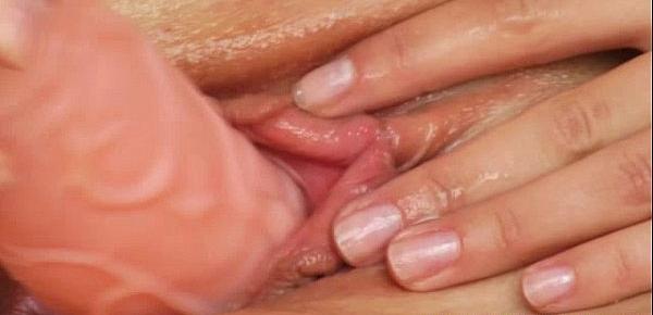  Vulva rubbing babe handling dildo